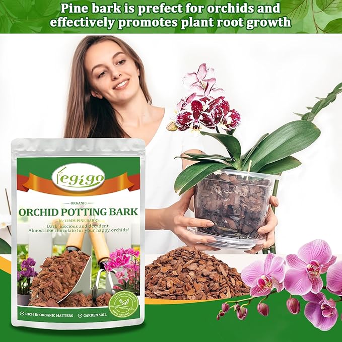 Legigo 6 Quarts Organic Orchid Potting Bark- All Natural Orchid Bark Potting Mix Pine Bark Wood Chips for Houseplant Mulch, Orchid Plants Root Development