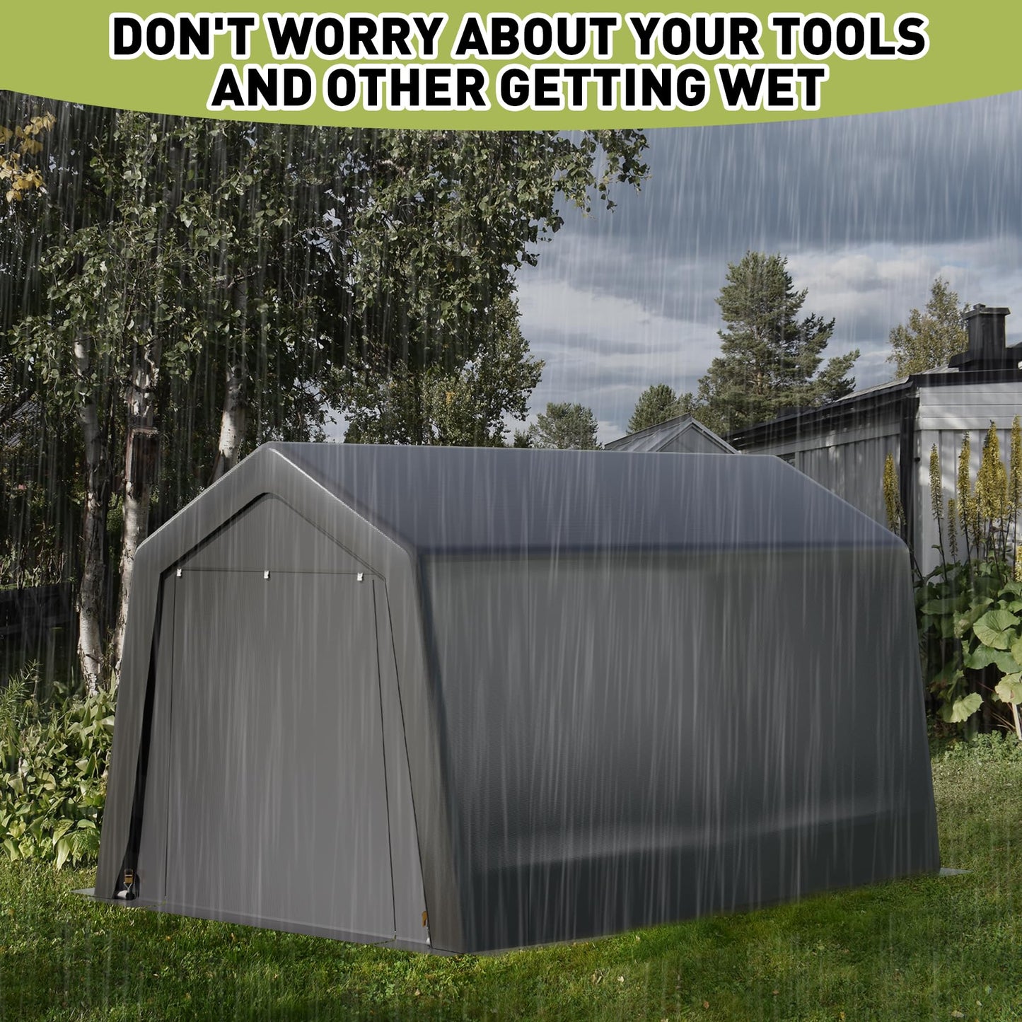 8 x 12FT Portable Storage Shed, Outdoor Storage Shelter with Roll-Up Zipper Door, Waterproof Tarp, Portable Garage for Motorcycle, Bike, Garden Tools