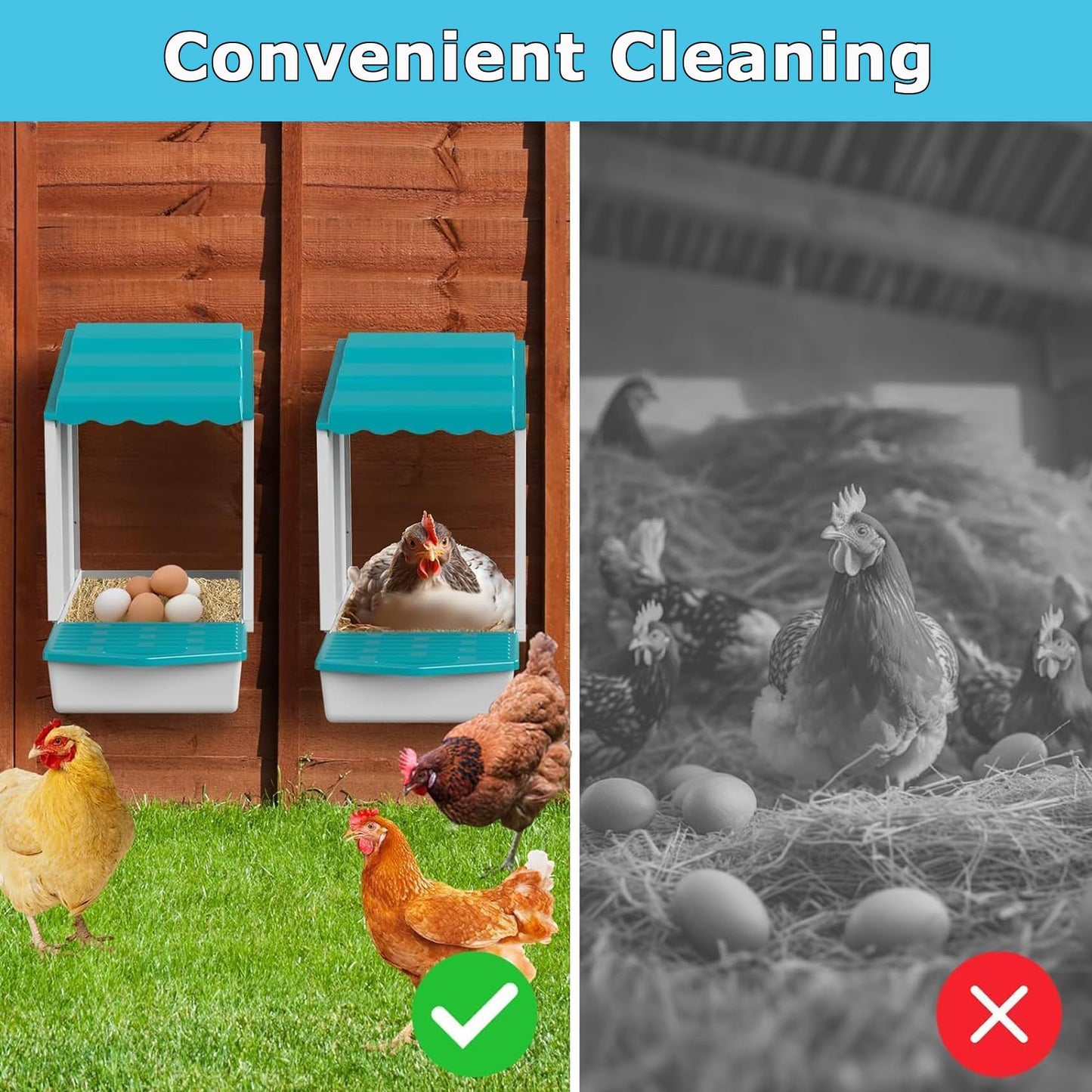 AUTENS Chicken Nesting Boxes, 10 Hole Laying Boxes,2 Nest Mat, Plastic Roll Away Chicken Nest Box, Egg Roll Out with Perch Eggs Protected Collection Area, Poultry Modular House Egg Coop Nest Perch