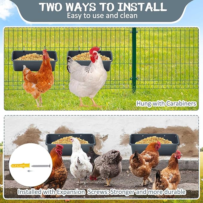 Wenqik 20 Pack 5 Quart Hanging Chicken Feeders Trough Goat Feeder Duck Water with Metal Clips Chicken Waterer Bucket Container for Fence Turkeys Horse Pig Deer Goose Livestock Poultry Supplies