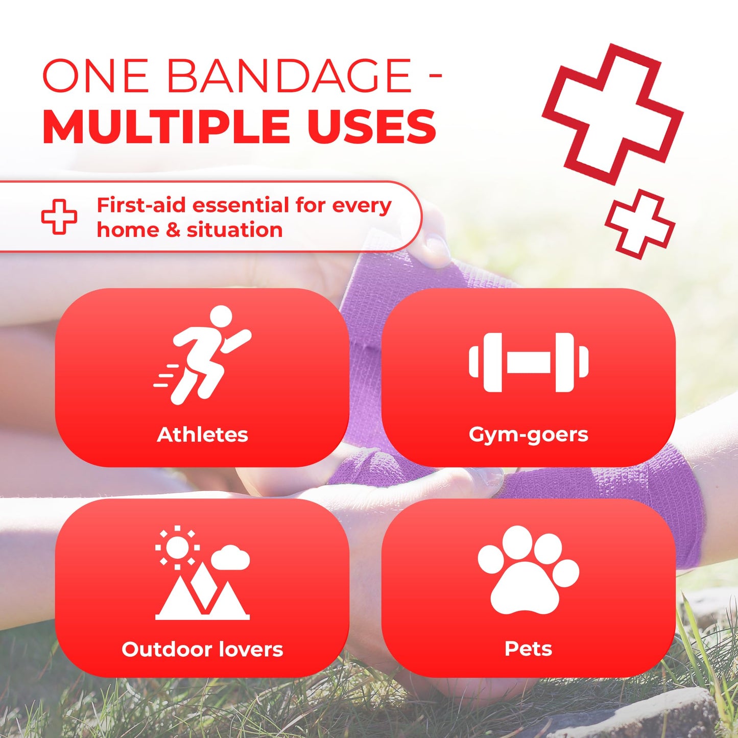 Ever Ready First Aid Self Adherent Cohesive Bandages 3" x 5 Yards - 6 Count, Rainbow Colors