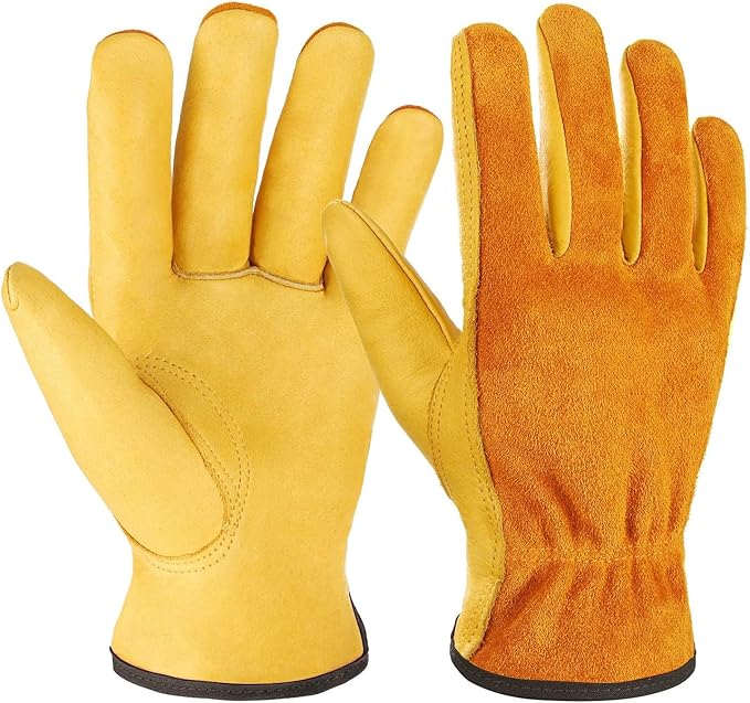 Leather Work Garden Gloves for Men & Women，Safety Work Gloves for Gardening, Welding, Construction, Farm, Ranch, etc. Thorn Proof , Planting,Heavy Duty，Roses Pruning Gardening Working Gloves, Gifts M