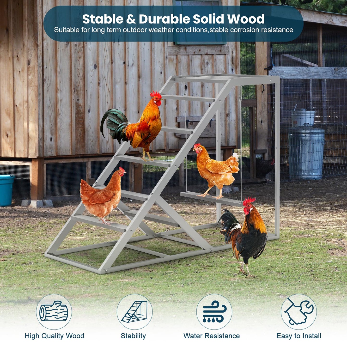 Chicken Coop, Chicken Perches with Swing, Chicken Roosting Bars, Chicken Activity Play Toys, Wooden Chicken Ladder for Pet's Healthy & Happy, Suitable for Backyard Farm
