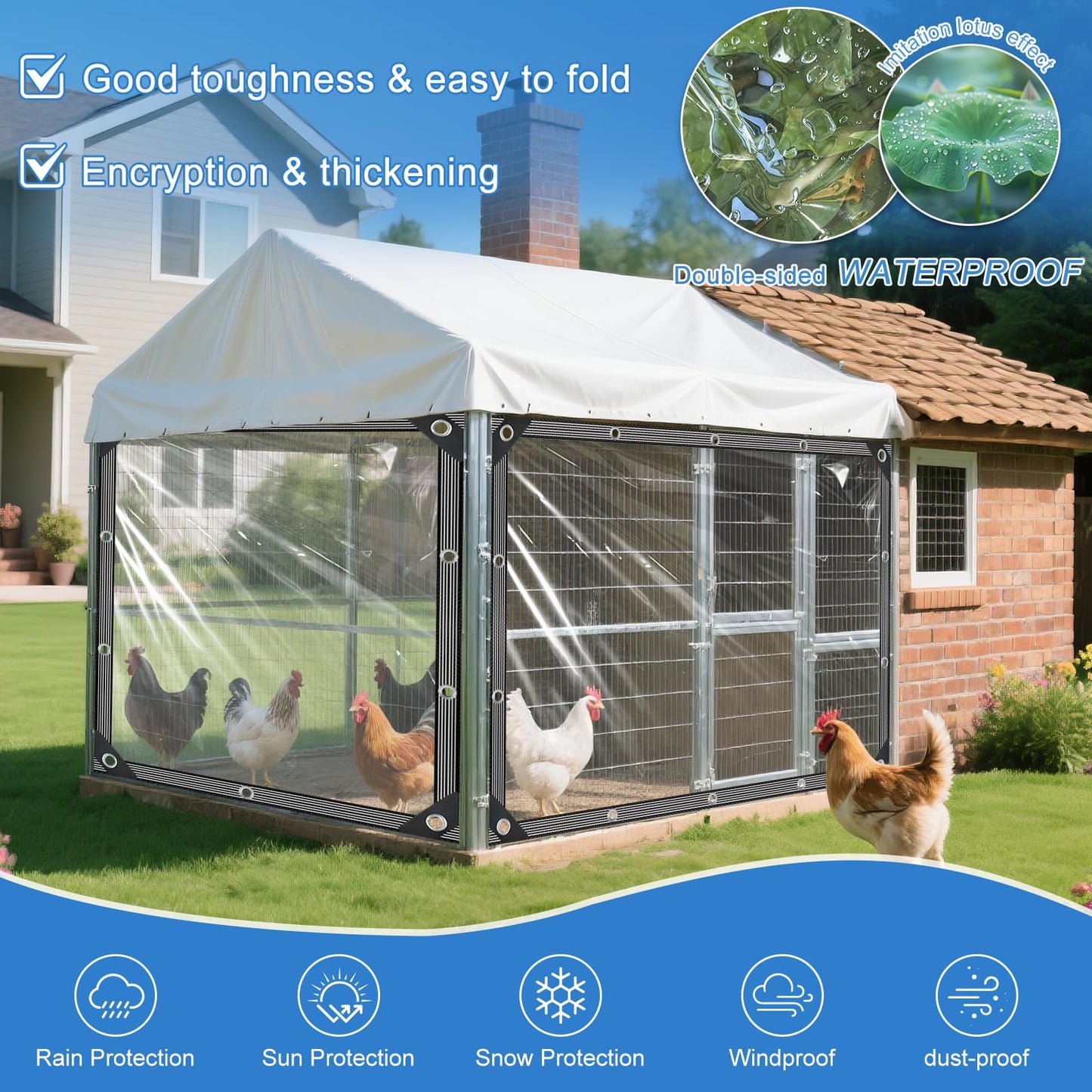 Clear Tarps Heavy Duty Waterproof 12x16ft Clear Tarp with Grommets and Reinforced Edges 14Mil Thickened Tear Resistant Clear Vinyl Plastic Tarp for Outdoor Patio Chicken Coop Greenhouse Plant