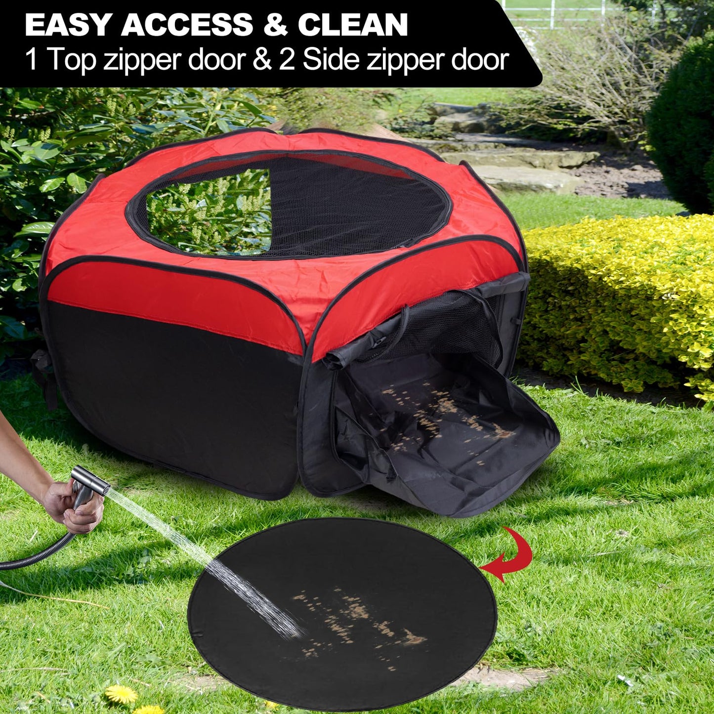 Chick Brooder Box-Chicken Brooder Playpen/Tent with Dual Door, Pop-Up Brooder Box Perch Up to 17 Baby Chick, Kit with Storage Bag, Top Cover, Fixed Pegs, Waterproof Mat(Red and Blue Randomly)