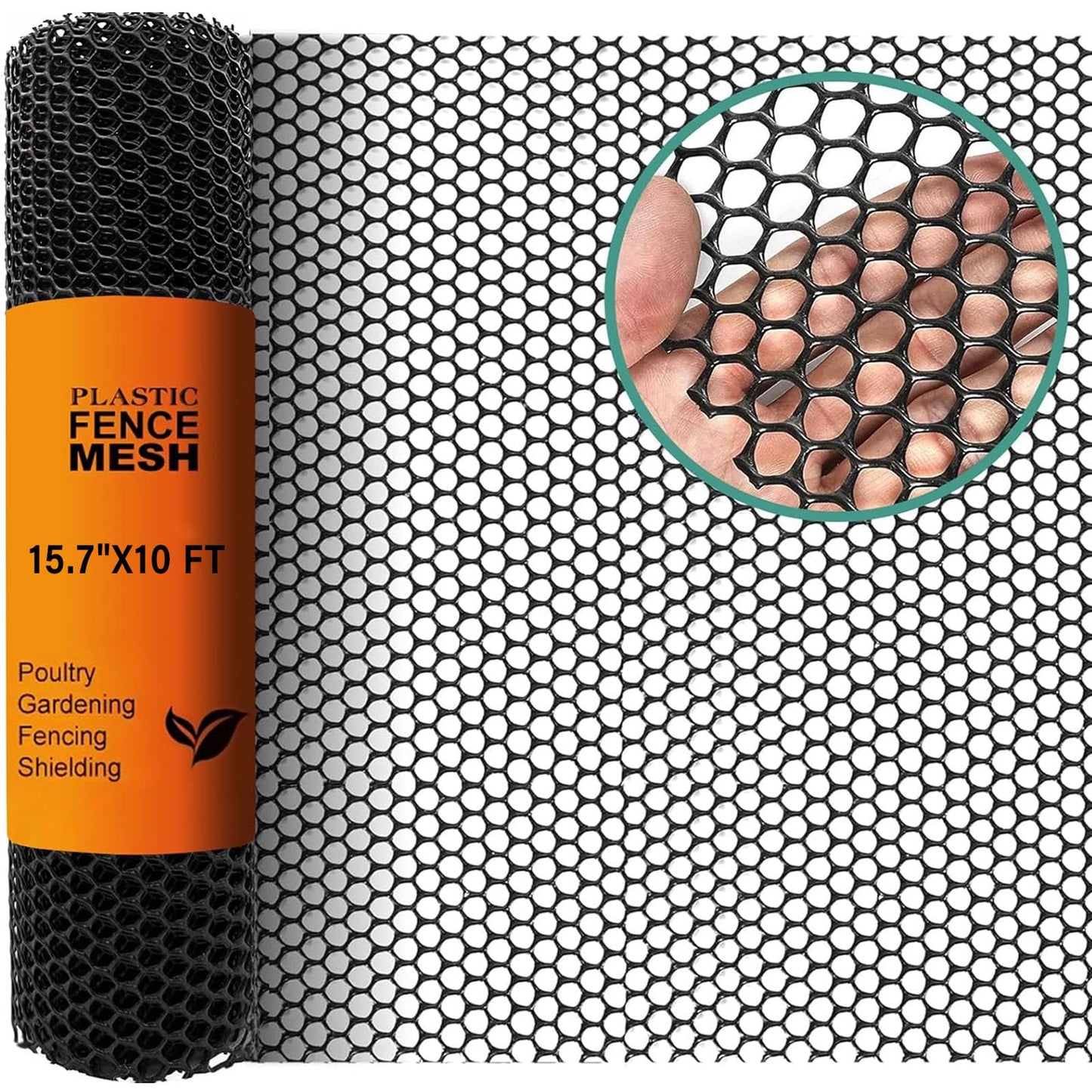 Chicken Plastic Wire Fencing Mesh - Heavy-Duty Plastic Chicken Black Wire Fence Mesh for Gardening, Barrier Netting, Poultry Dogs Rabbit Fencing (Black, 15.7IN x 10FT)
