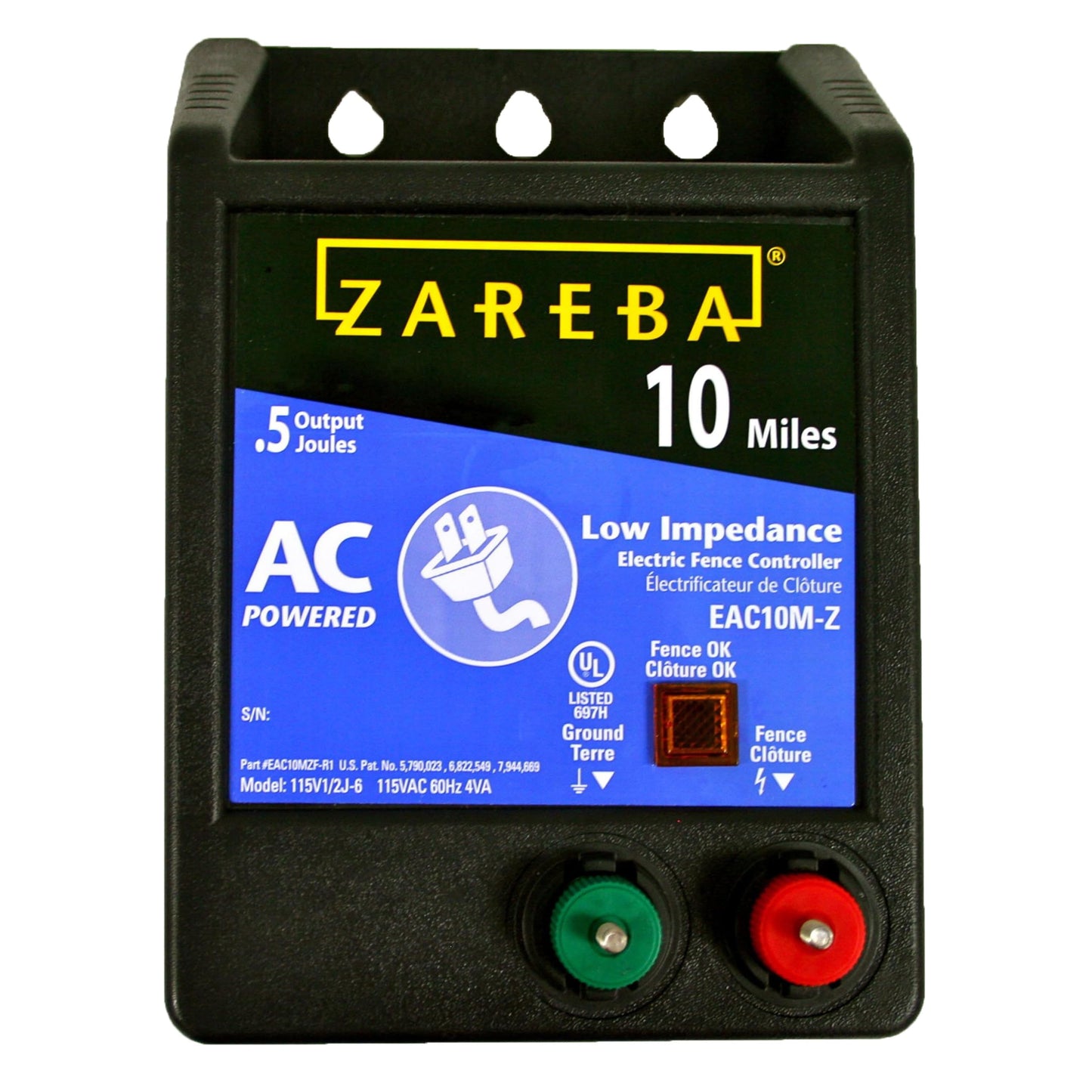 Zareba EAC10M-Z AC Powered Electric Fence Charger - 10 Mile Plug-in Electric Fence Energizer+ ITTY-Z T-Post Poly Tape Insulator, 25 per Bag,Yelllow, Large + Polybraid Electric Fence for Horses