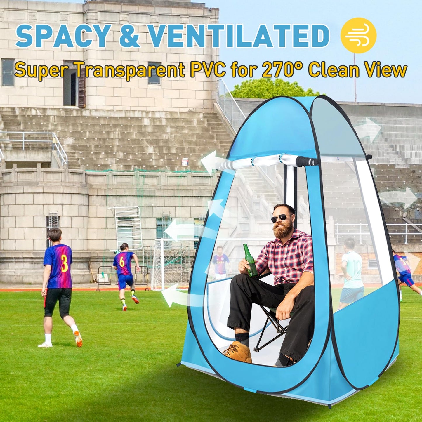 Pop Up Tent, Clear Outdoor Tents Camping Fishing, 39" L x 39" W x 64" H Portable Instant Shelter Rainproof - Windproof for Beach, Sports, Upgraded and Thickened PVC- Easy Set Up
