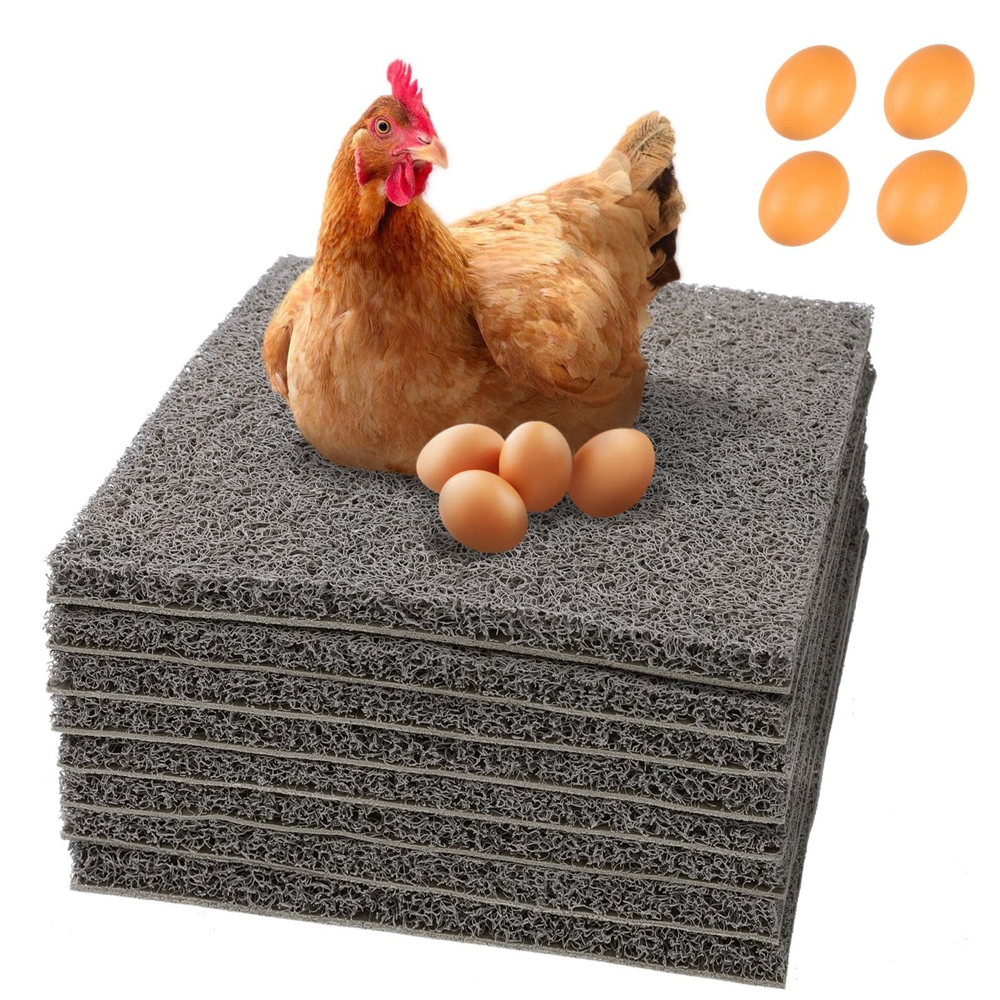 Serendipresent Washable Nesting Pads for Chicken Coop – 8 Pack 12x12 Inch Reusable Chicken Nesting Mats with 4 Fake Eggs, Easy Clean & Durable Laying Box Accessories for Hens (Gray)