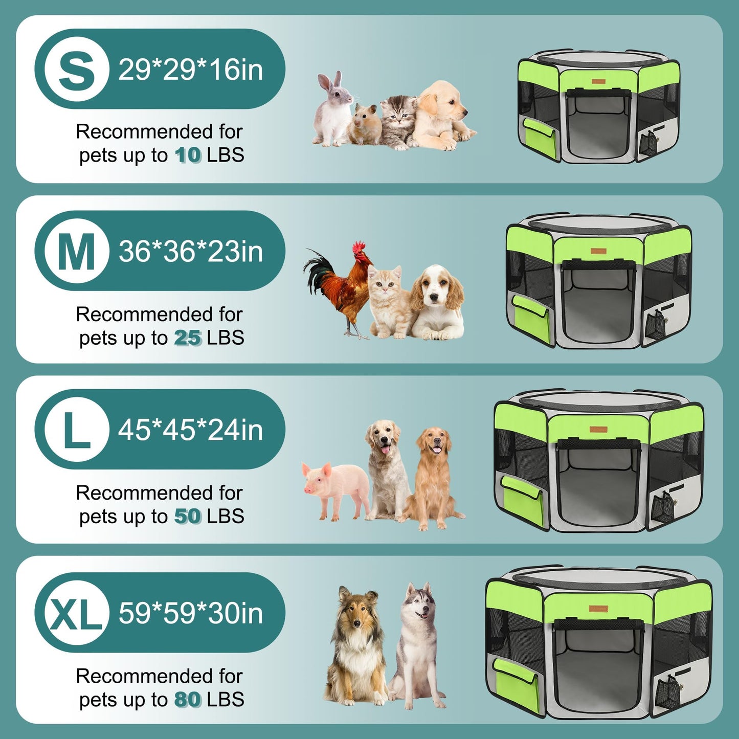 Dog Playpen, Portable Pet Play Pen for Cat, Puppies, Rabbits, Chickens, Foldable Large-Capacity Pet Tent for Indoor/Outdoor Travel Camping Green