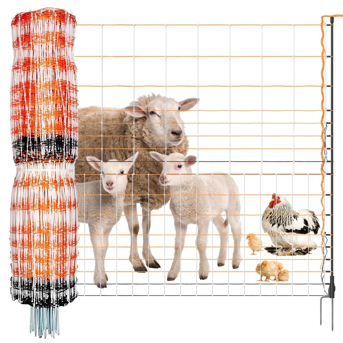 Pet & Livestock HQ Premium Semi-Rigid Electric Poultry Netting Fence 48" x 164' - Portable Pre-Assembled Electric Fencing for Chicken Sheep Goats (19 Posts, 2 Spikes)
