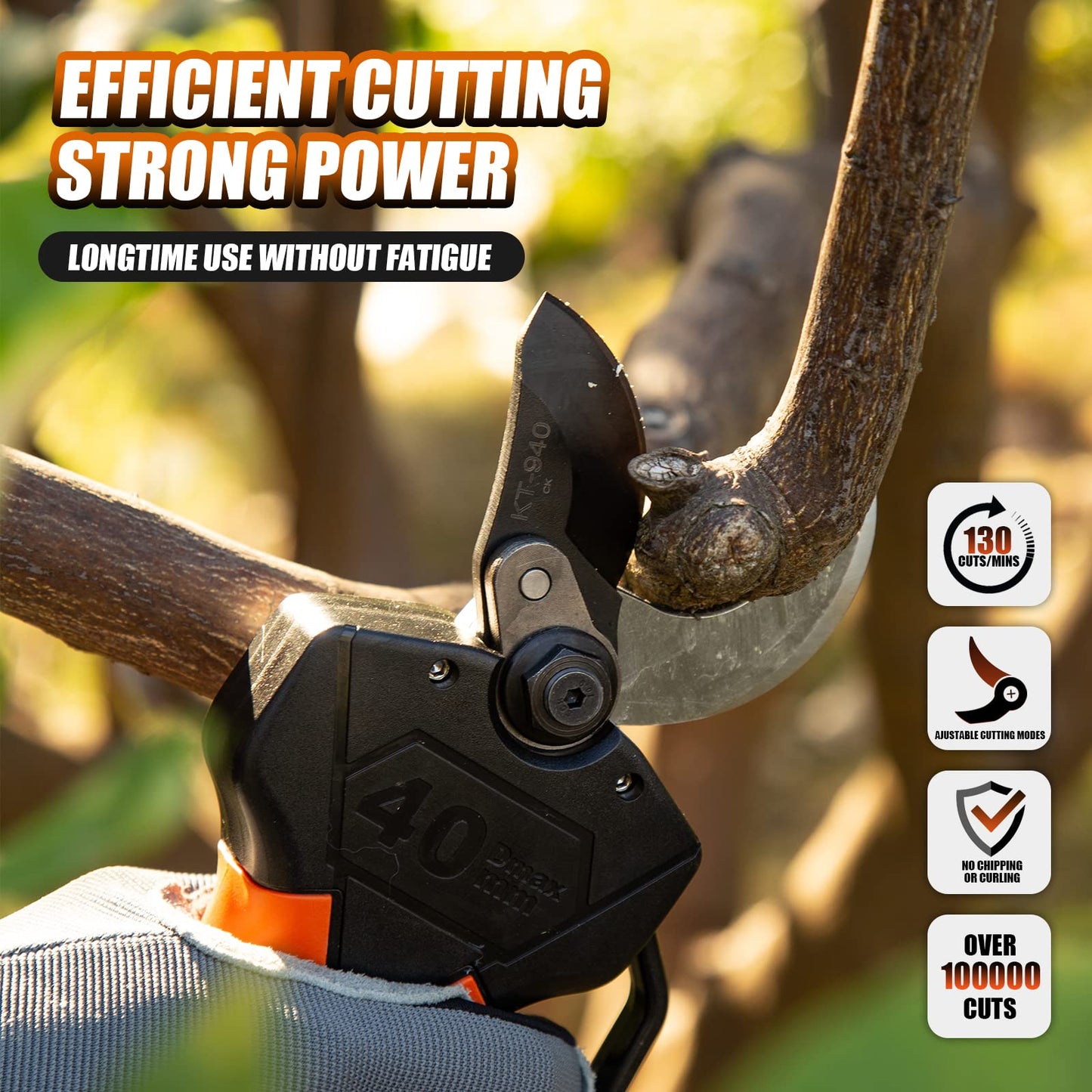2 In 1 Electric Pruning Shears 40MM Pole Set，Brushless Motor 2Pack 2AH Rechargeable Battery-LCD Display Screen (KT940 Pruner+Pole Set)