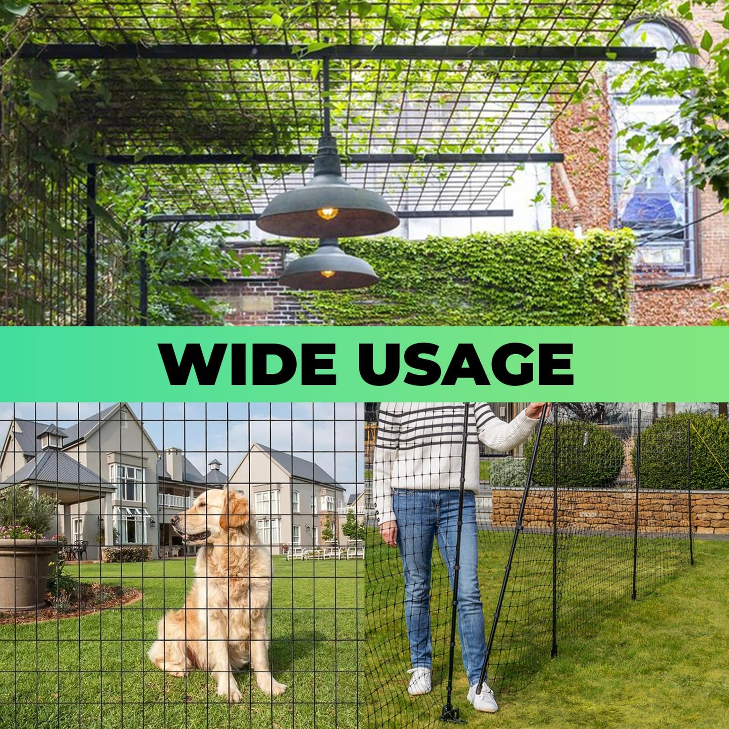 Garden Fence Black PVC Coated Welded Wire Fencing 24 Inch x 100 Foot, 2 Inch x 3 Inch 16GA, Garden Border Fencing Roll Vinyl Coating Metal Wire Mesh for Yard Vegetable Plant Protection Poultry Netting