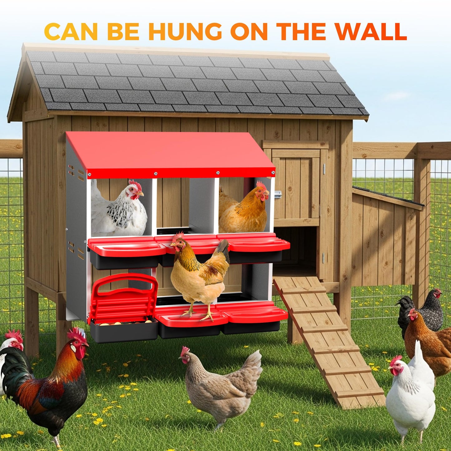 HOLIDAYMAP Nesting Boxes for Chickens, Chicken Nesting Box, 2 Layer Hen Nest Boxes for Chickens - 6 Hole Roll Away Heavy Duty Metal Chicken Coop Laying Box，Can Be Hung On The Wall