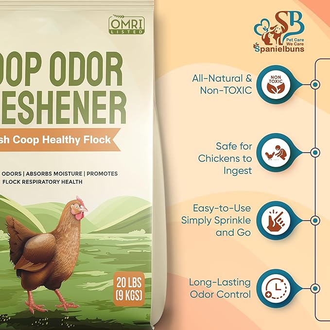 Chicken Coop Refresher - 20 Pounds: All-Natural Odor Eliminator, Moisture Absorber, and Ammonia Neutralizer - Deodorizer,Chicken Coop Accessories for Chickens Run- Remove Smell of Chicken Coops