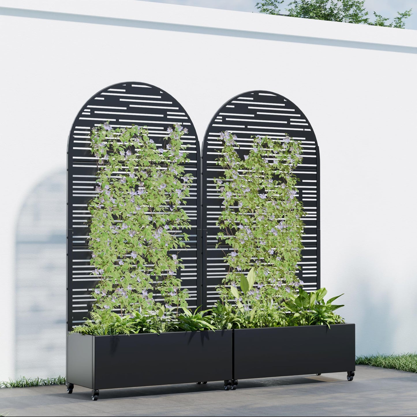 Casaphoria 72"x35" Metal Raised Garden Bed with Trellis(2 Pack), Outdoor Planter Box with Wheels & Drainage Holes for Climbing Plants, Flowers, Elevated Garden Kit, Black-Shine-Arched