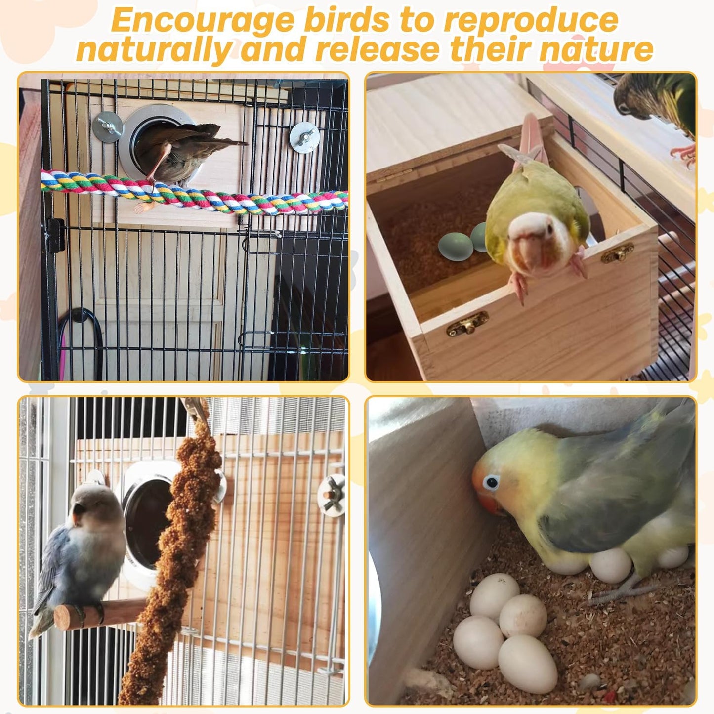 PINVNBY Parakeet Nesting Box Bird House for Cage Wood Mating Box Bird Breeding Box for Lovebirds, Cockatoo, Budgie, Finch, Canary Small and Medium Sized Birds (L:9.8 * 5.3 * 5.3 inch)