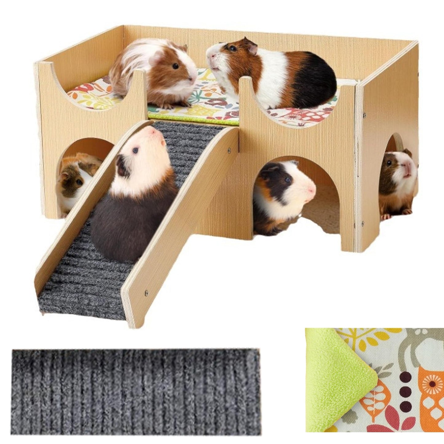 Guinea Pig Castle Hideout, Wooden Small Animal House with Stairs, Habitat Hut for Hamsters, Chinchillas, Bunny (Small)