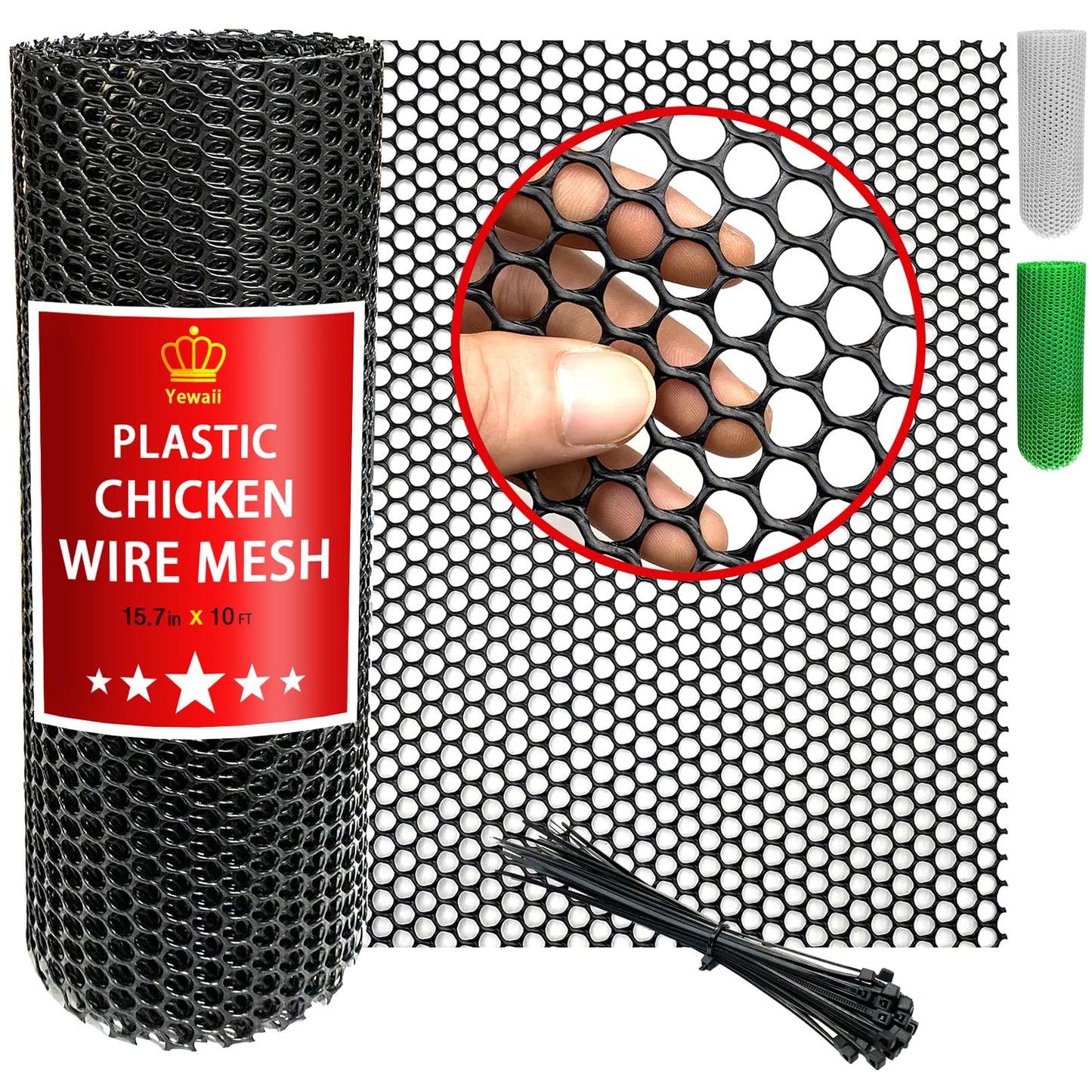 Chicken Wire Fencing Mesh Plastic with Zip Ties, 1.3×10FT Garden Netting for Moss Poles, Plastic Chicken Wire for Poultry Rabbit Fencing,Crafts,DIY - Black