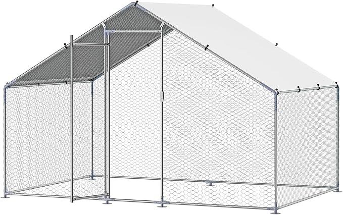 VEVOR Large Metal Chicken Coop with Run, Walkin Chicken Coop for Yard with Waterproof Cover, 6.5 x 9.8 x 6.5 ft, Spire Roof Large Poultry Cage for Hen House, Duck Coop and Rabbit Run
