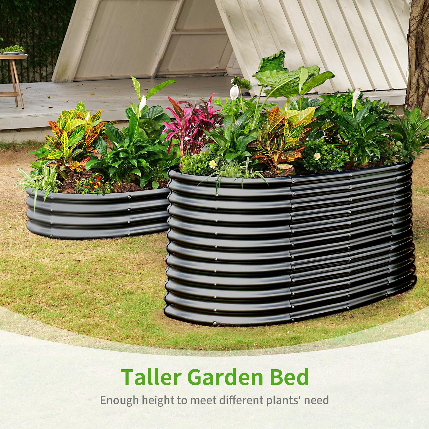 Land Guard 8x4x3ft Oval Galvanized Raised Garden Beds, Large-Capacity Metal Planter Box Outdoor, Durable Deep Raised Garden Bed 3ft Tall, Raised Beds for Gardening Vegetables, Dark Grey
