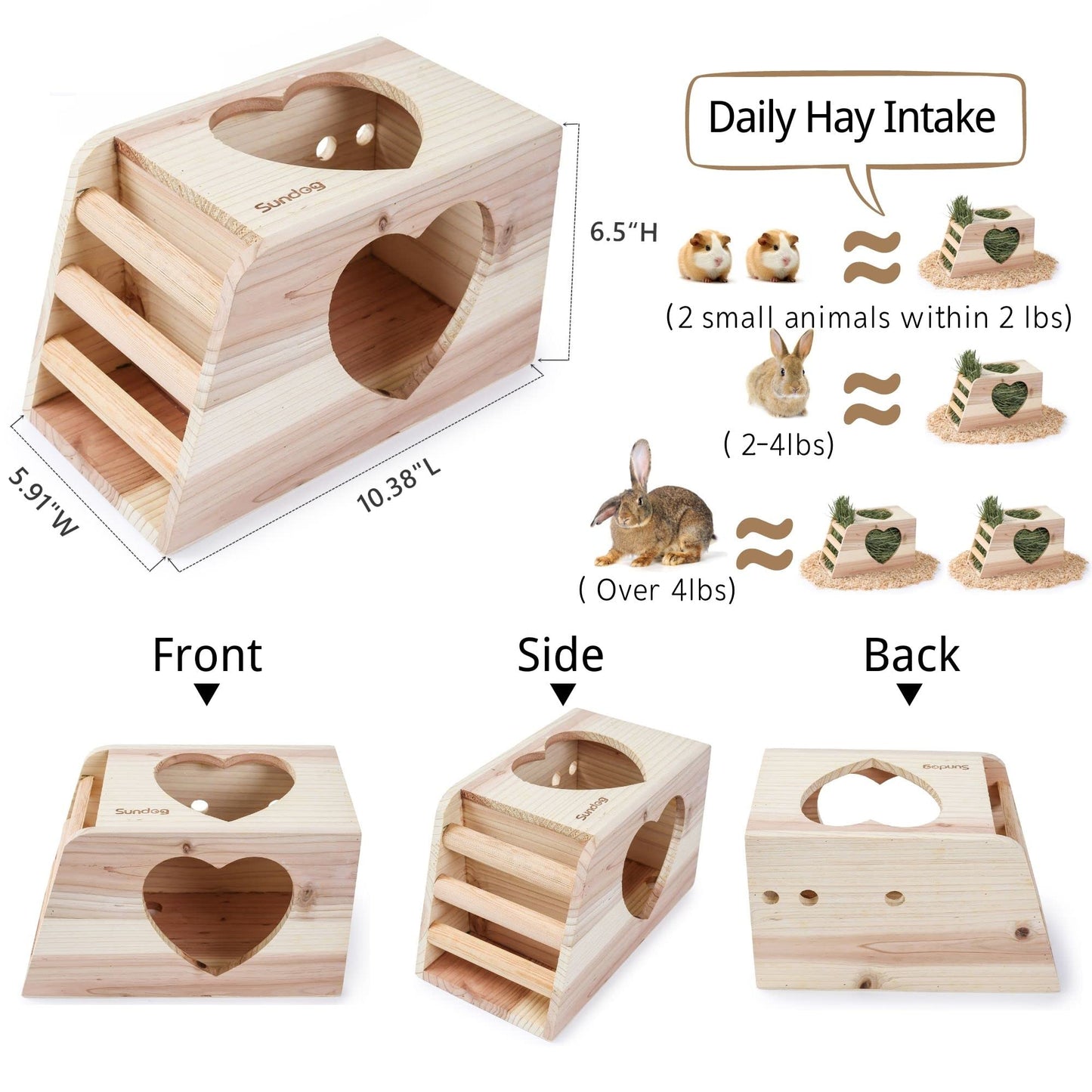 JanYoo Hay Feeder for Rabbits Wooden Holder for Cage Large Rack Hanging Food Manager Less Waste Dispenser Bunny Accessories