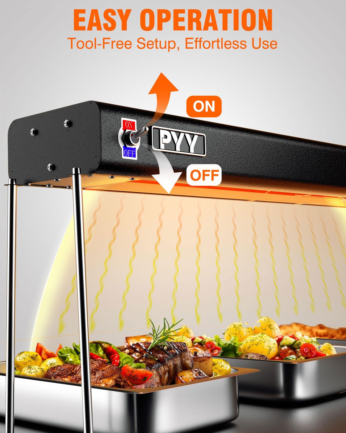 PYY 36 Inch Food Heat Lamp - Aluminum Infrared Strip Heater Overhead Food Warmer Light Electric Commercial Grade for Restaurant Buffet Catering Kitchen 750W