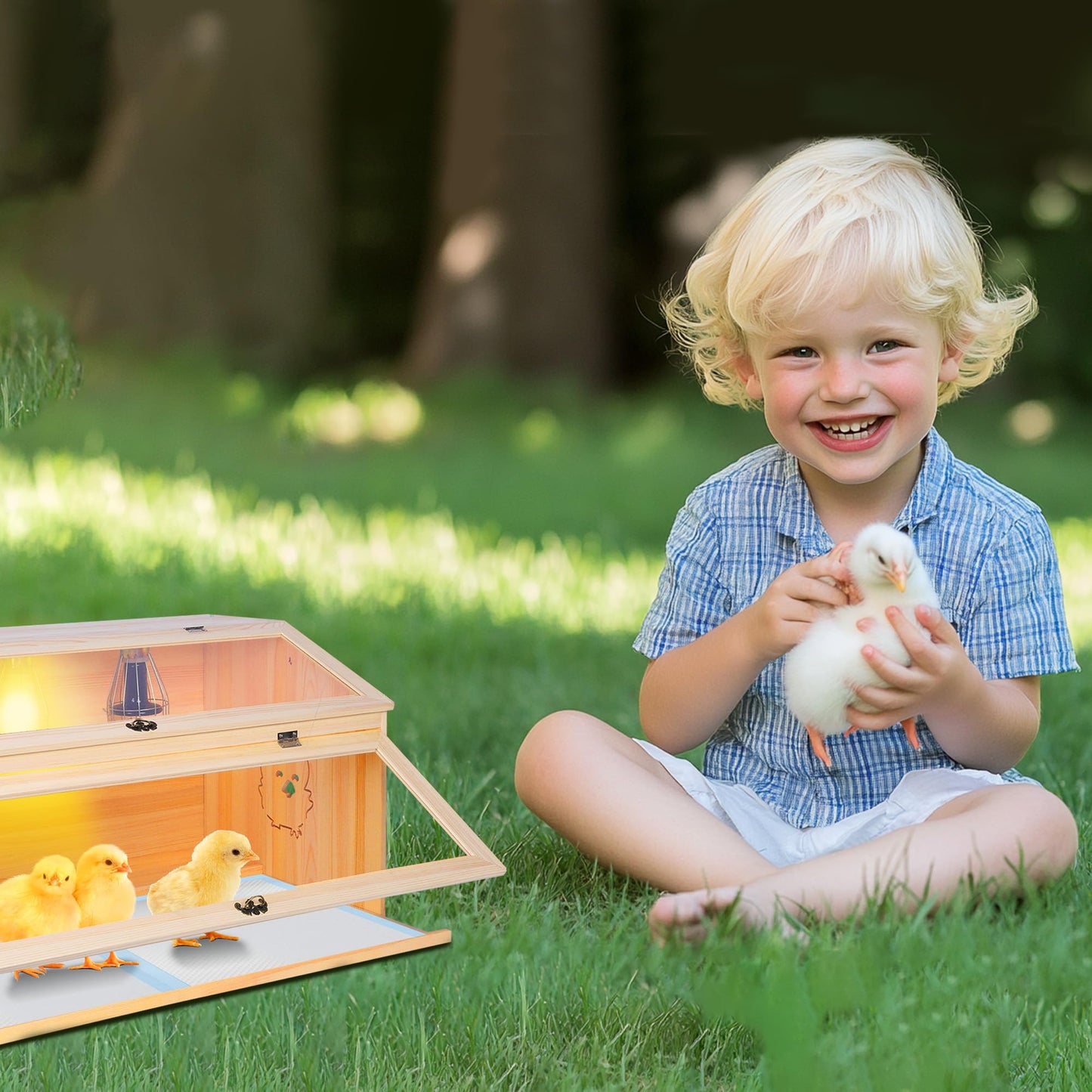 Brooder Box for Chicks, 32" Chicken Nesting Box with Heat Lamp, Thermostat, Pet Diaper, Feeder, Waterer for Quails, Bunnies, Hamsters, Lizards