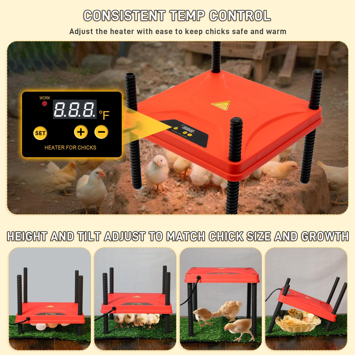 Upgrade Chick Starter Kit, 6-in-1 Chicken Brooder Box for Chicks Includes Pop-Up Chicken Playpen Tent,12 * 12" Heat Brooder Plate, Chicks Feeder, Waterer, Perch & Nesting Pad for Poultry Ducks Quail