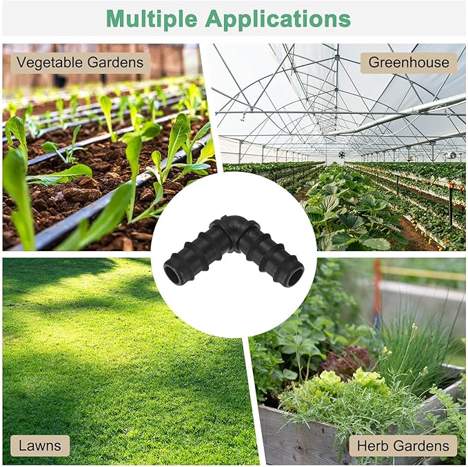 10-Pack Drip Irrigation Barbed Fittings, for 3/8 Inch Elbows Tubing Connector Plastic Coupling Irrigation Parts for Garden/Greenhouse/Aquarium/Flower Pot, Drip Pipe Accessories