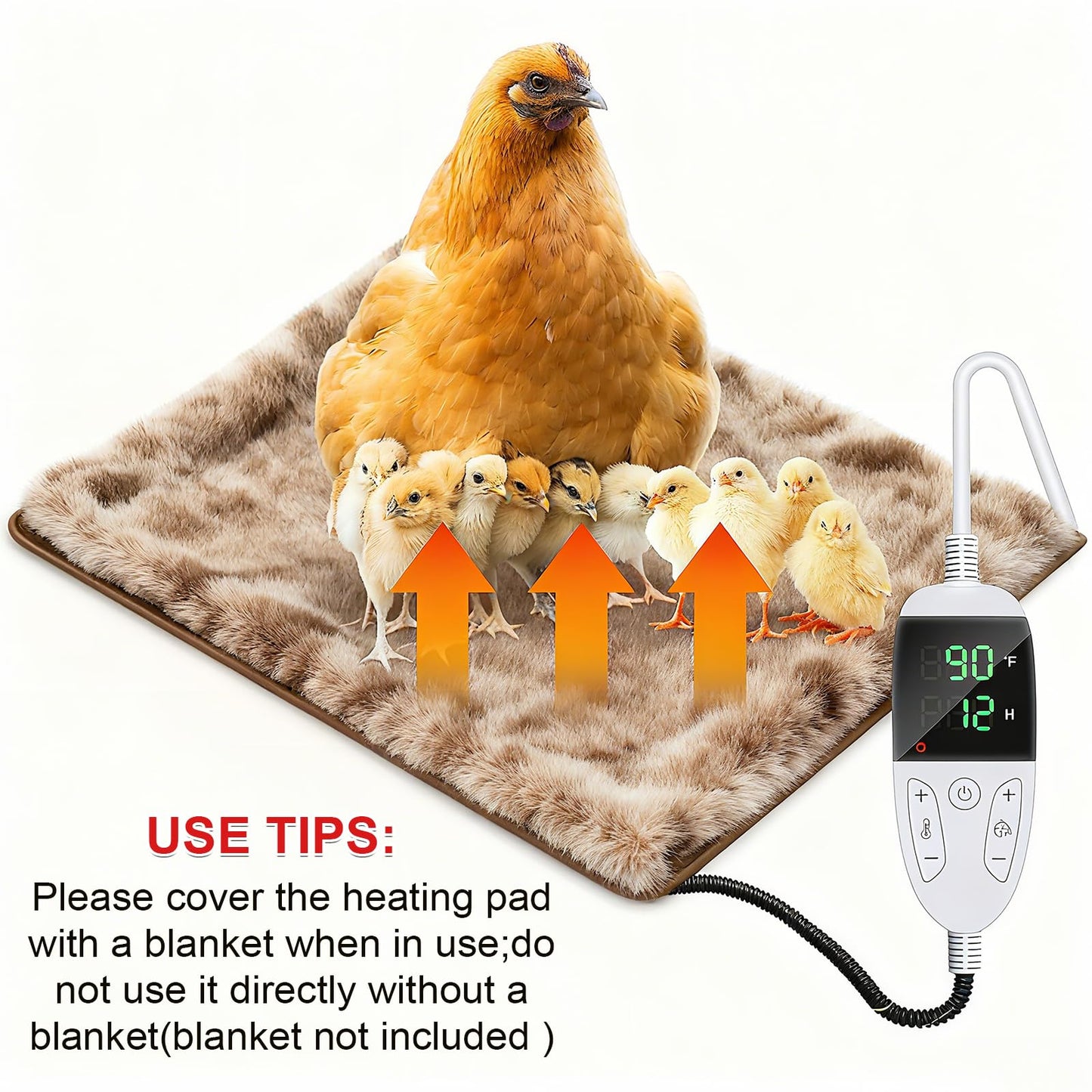 WISMOIER Chicken Heating Pad Chick Brooder Pad Poultry Heated Mat Adjustable Digital Thermostat Brood Heater Warming Blanket with Timer Anti Bite Wire Warmer Bed for Small Animal 11.7 x 15.7 inch