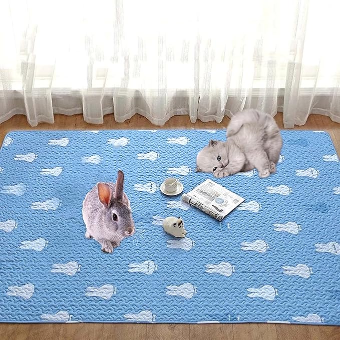 kathson Rabbit Cage Liners Washable Super Absorbent Sleep Pad Bed for Guinea Pig Small Animals Reusable Fleece Bedding Anti-Slip Mats for Bunny Hedgehog Kitten Chinchilla (27.5 x 59inch)