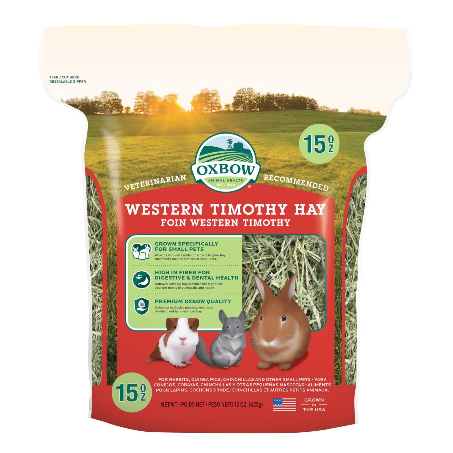 Oxbow Animal Health Western Timothy Hay, Bunny Food, All Natural Hay for Rabbits, Guinea Pig, Chinchillas, Hamsters & Gerbils, Rabbit Treats, Veterinarian Recommended, 15 oz.