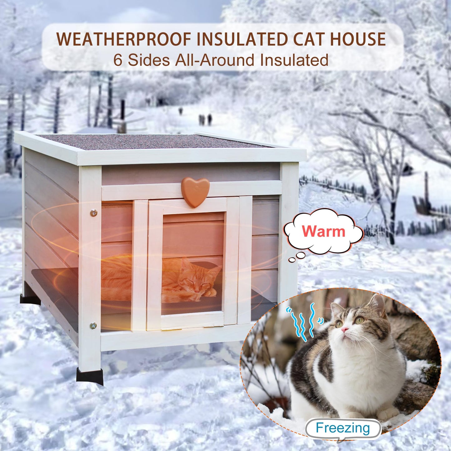 Rockever Outdoor Cat House, Insulated Outdoor Cat House with Warm Liner for Winter, Weatherproof Rabbit Hutch Bunny Cage, Wooden Outside Shelter for Feral Cats, Rabbits