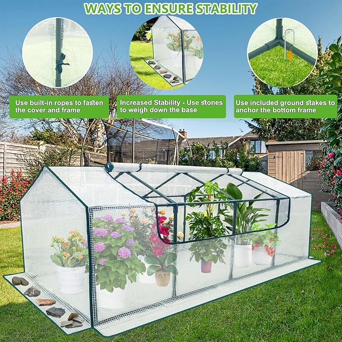 Mini Greenhouse Outdoor, deaunbr Waterproof Garden Green House with Durable PE Cover & Roll-Up Zipper Door, Heavy Duty Greenhouse Tent for Indoor Outdoor Plants - 63"x31.5"x31.1"