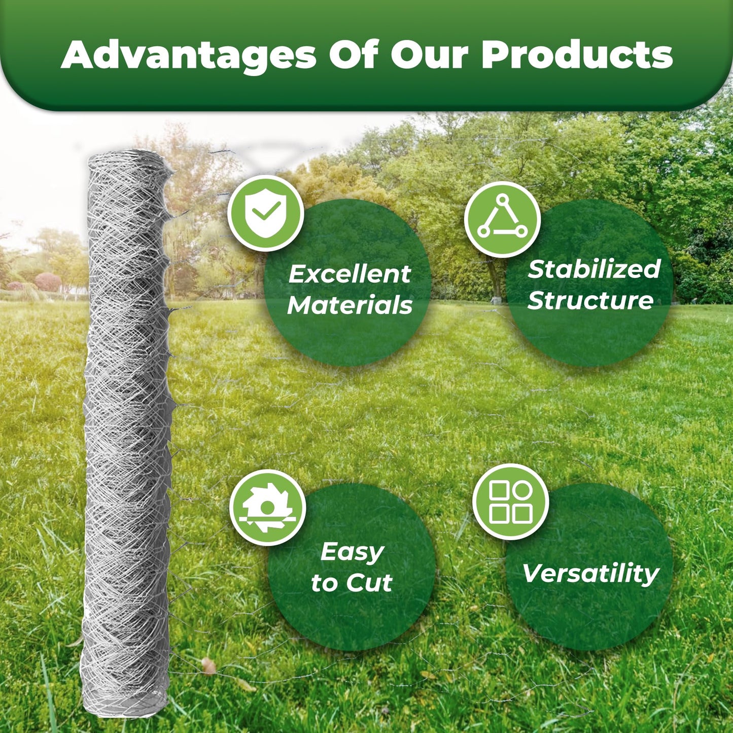 48 in x 150 ft, 2 inch Metal Mesh Pencing, Chicken Wire Fencing, Hexagonal Galvanized Poultry Wire Netting for Chicken, Duck, Goose, Rabbit Fencing