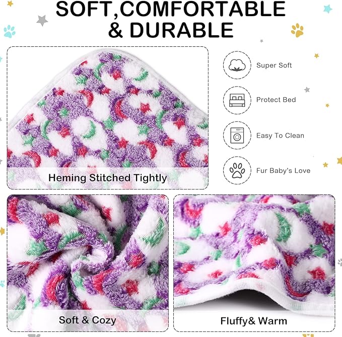 Reginary 4 Pcs Waterproof Guinea Pig Blankets Washable Small Animal Fleece Bedding Absorbent Guinea Pig Cage Liners Reusable Pet Pee Pad Sleep Mat for Hamster Ferret(Moon Star Pattern,12 x 12 Inch)