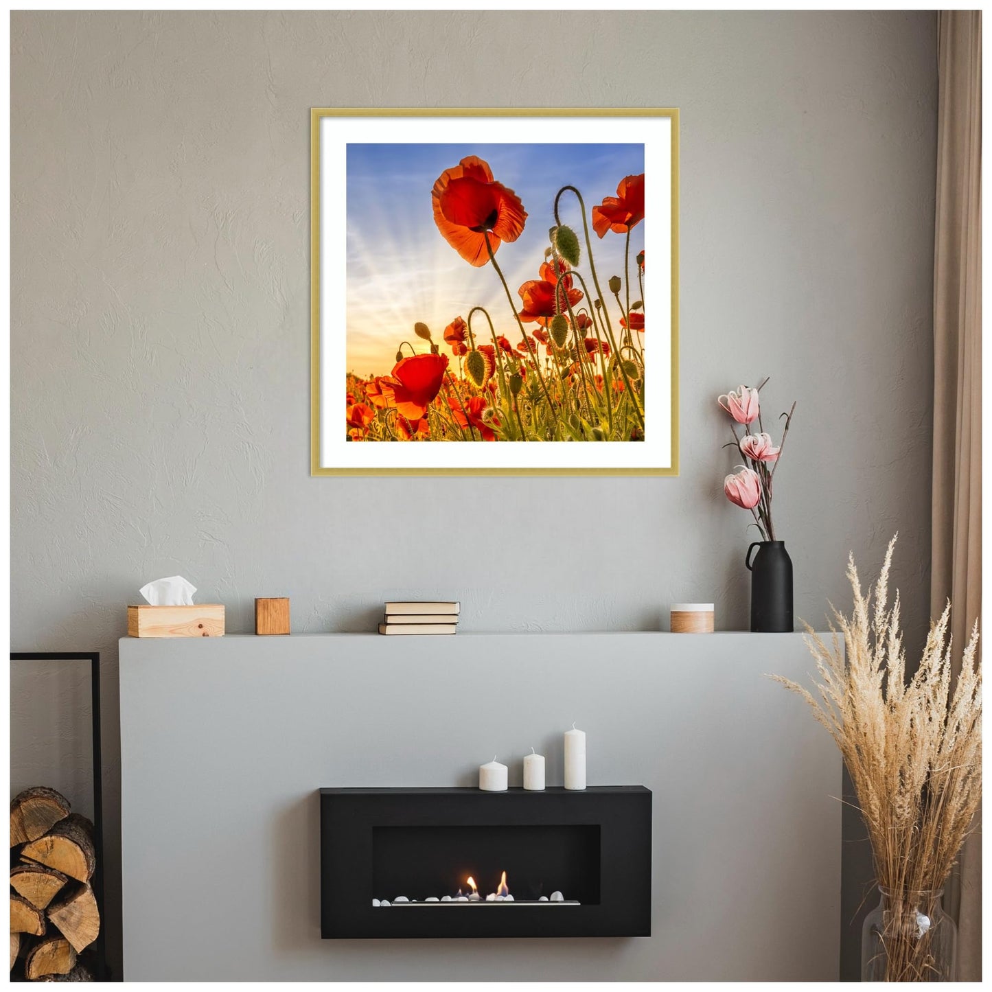 Amanti Art Framed Wall Art Print 33x33 Fascinating Poppies by Melanie Viola, Flowers Wall Art, Rustic Farmhouse Decor, Large Poster Painting Artwork for Living Room, Bedroom, Bathroom, Kitchen, Office
