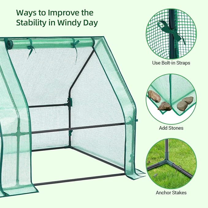 Ohuhu Raised Garden Bed with Greenhouse, 8x4x1 FT Galvanized Metal Planter Box with PE Cover, 4 Doors for Ventilation, 3-in-1 Gardening Set for Vegetable Flower Herb Succulent