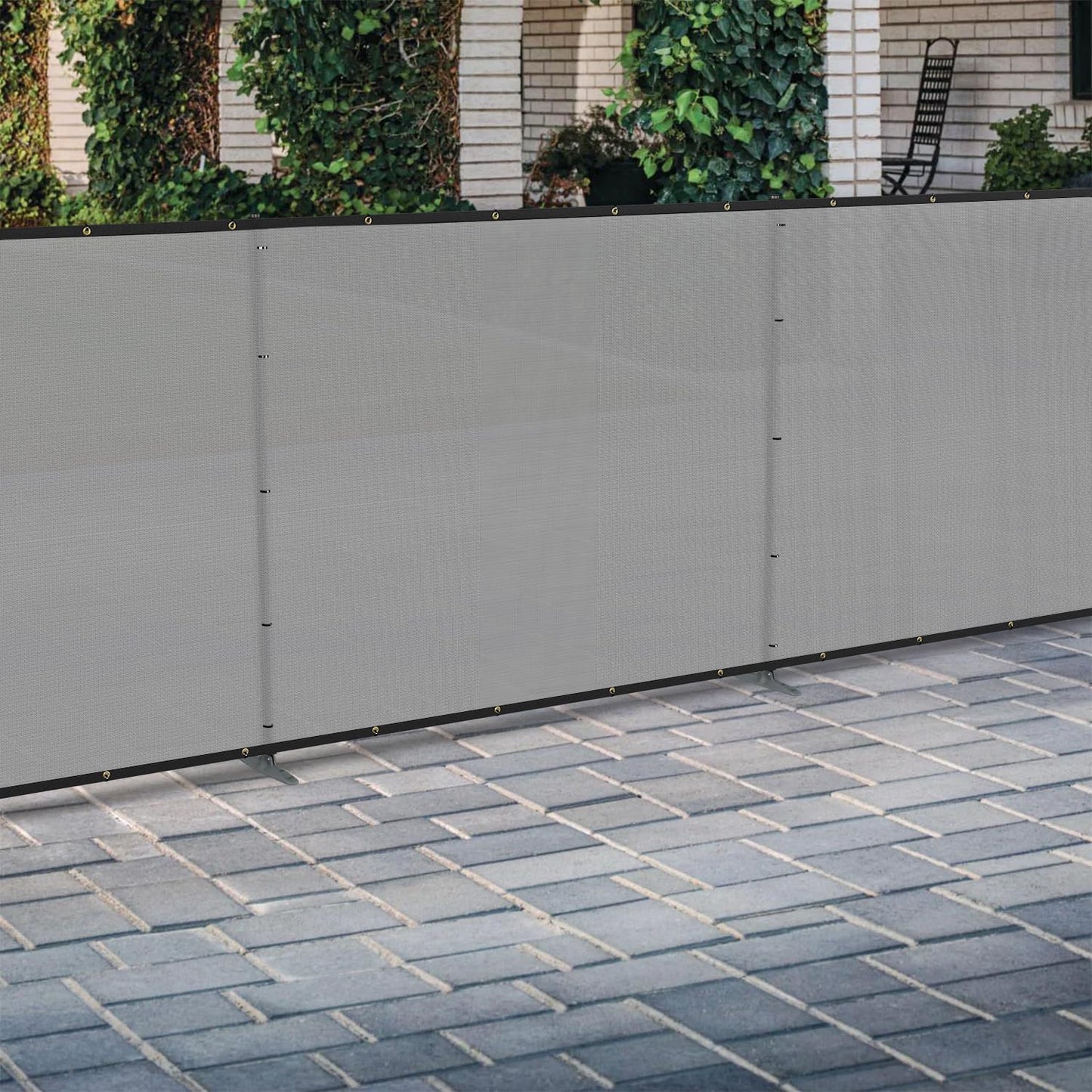 Coarbor Iron Poles Privacy Fence 6'H x 24'W Metal Fence Covering Privacy Fence Screen with Zipties and Base Anchor for Outside Garden Backyard Dog Kennel Chicken Pool, Light Gray