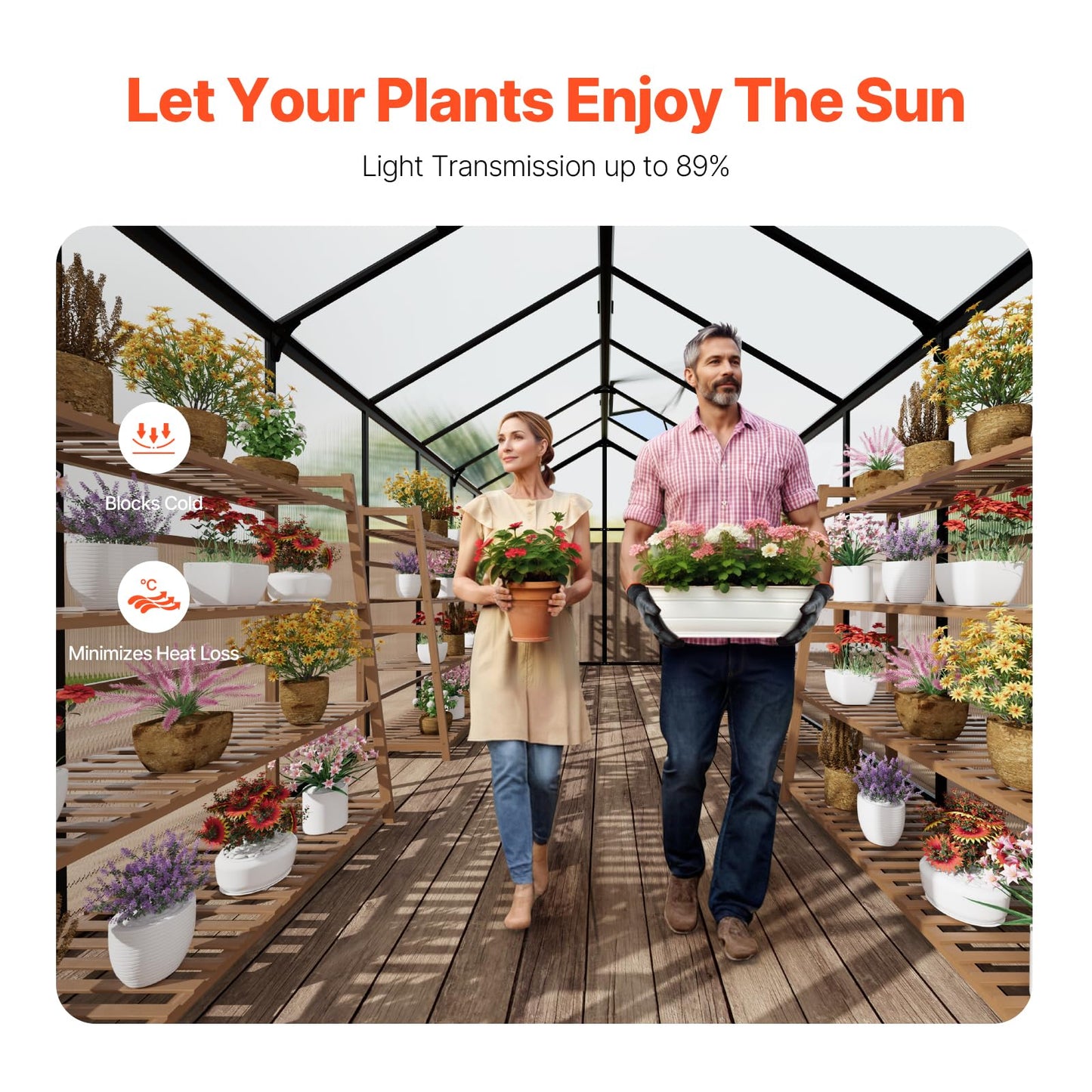 VEVOR Polycarbonate Greenhouse, 8 x 14 Ft, Outdoor Greenhouse with 2 Vent Windows, Pavilion Styled Greenhouse with Hinged Door, Aluminum Large Walk-in Greenhouse Kit for Outside Garden Backyard