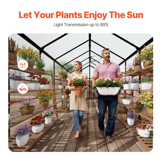 VEVOR Polycarbonate Greenhouse, 8 x 14 Ft, Outdoor Greenhouse with 2 Vent Windows, Pavilion Styled Greenhouse with Hinged Door, Aluminum Large Walk-in Greenhouse Kit for Outside Garden Backyard