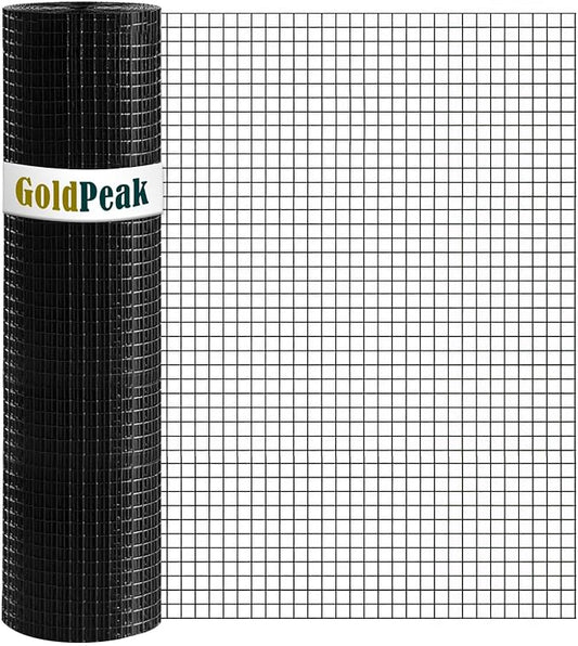GoldPeak Black Hardware Cloth 1/2 inch 72 inch x 100 Foot 19 Gauge, Vinyl Coated Chicken Wire Mesh Roll Chicken Wire Fencing Garden Fencing Mesh Wire Fence Garden Fencing Wire Cloth