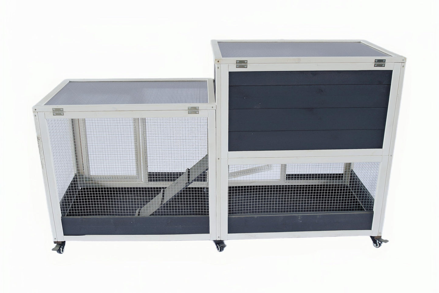 CHURRZZ Indoor and Outdoor Wooden Rabbit Cage, 2-Story, with Wheels, Ramp, 2 Pull-Out Trays, Open Sun Panel Roof, for Rabbits, Guinea Pigs