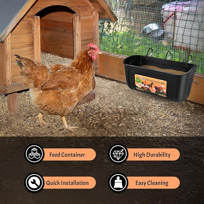 Hanging Chicken Feeder with Clips, 3 Pack Chicken Feeder & Waterer 4 Quart, Fence Duck Goose Goat Pig Feeder, Poultry Feeding Container, Water Trough for Livestock, Plastic Feeder Trough Bucket