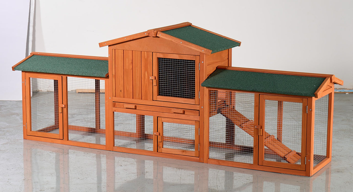 YOPTO Chicken Coop W/Ramp,88" Outdoor Chicken Run W/Removable Pull-Out Tray,Wooden Hen House W/Sloped Asphalt Roof & Lockable Door,Poultry Cage for Small to Medium Pets,Brown