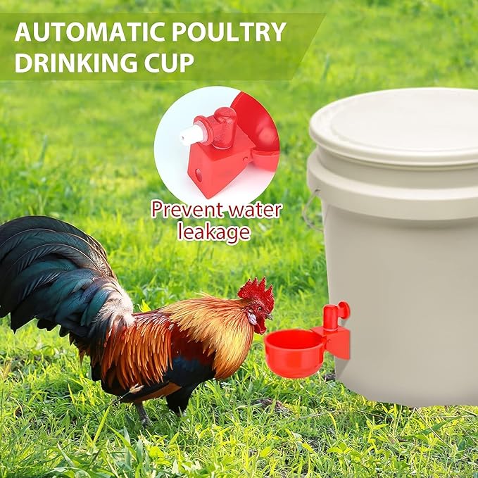 6 Pcs Chicken Feeder and 6 Pcs Water Cup Kit, Gravity Poultry Waterer Cup and Poultry Feeder Port Set with Hole Saw and Sealing Tape, Chicken Feeders No Waste for Duck Bird Quail