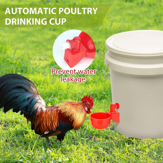 12 Pcs Chicken Feeder and Water Cup Kit, Gravity Chicken Waterer and Feeder Port Kit with Hole Saw and Sealing Tape, No Waste for Duck, Bird, Quail