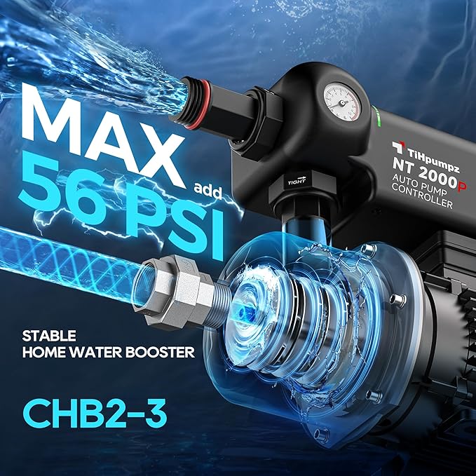 Auto Water Pressure Booster Pump for Home. Multi-stage Centrifugal, High Pressure, Low Noise. 110VAC/60HZ, 2/3HP, 1HP, 1.5HP for Whole House, Residential Underground or Surface Water (CHB2-3)