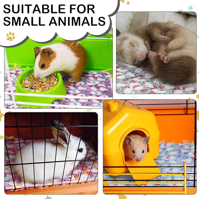 Reginary 4 Pcs Waterproof Guinea Pig Blankets Washable Small Animal Fleece Bedding Absorbent Guinea Pig Cage Liners Reusable Pet Pee Pad Sleep Mat for Hamster Ferret(Moon Star Pattern,12 x 12 Inch)